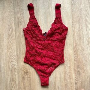 Victoria‘s Secret Red Lace Sheer Bodysuit V-Neck Lingerie